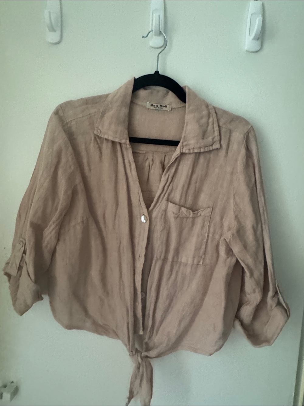 Maui Midi Tie-Front Button Shirt - Pinkish Beige